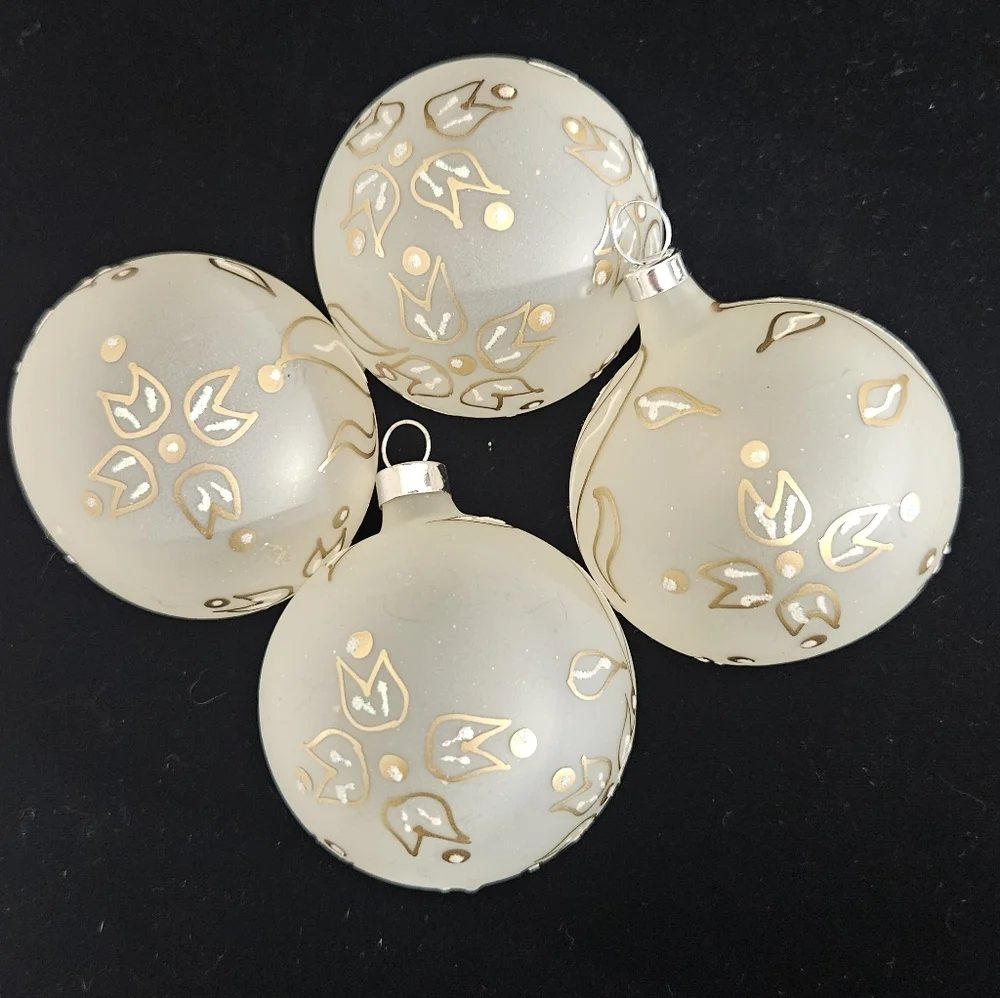 Victoria Collection Glass Ornaments Gold Floral Design Vitg. Rauch Original Box - Picture 5 of 6